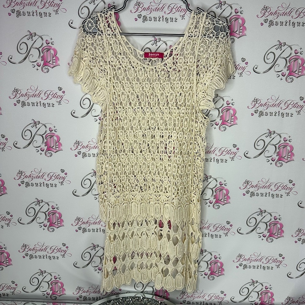 Somya dress crochet knitted cream white coverup dress tshirt style boho